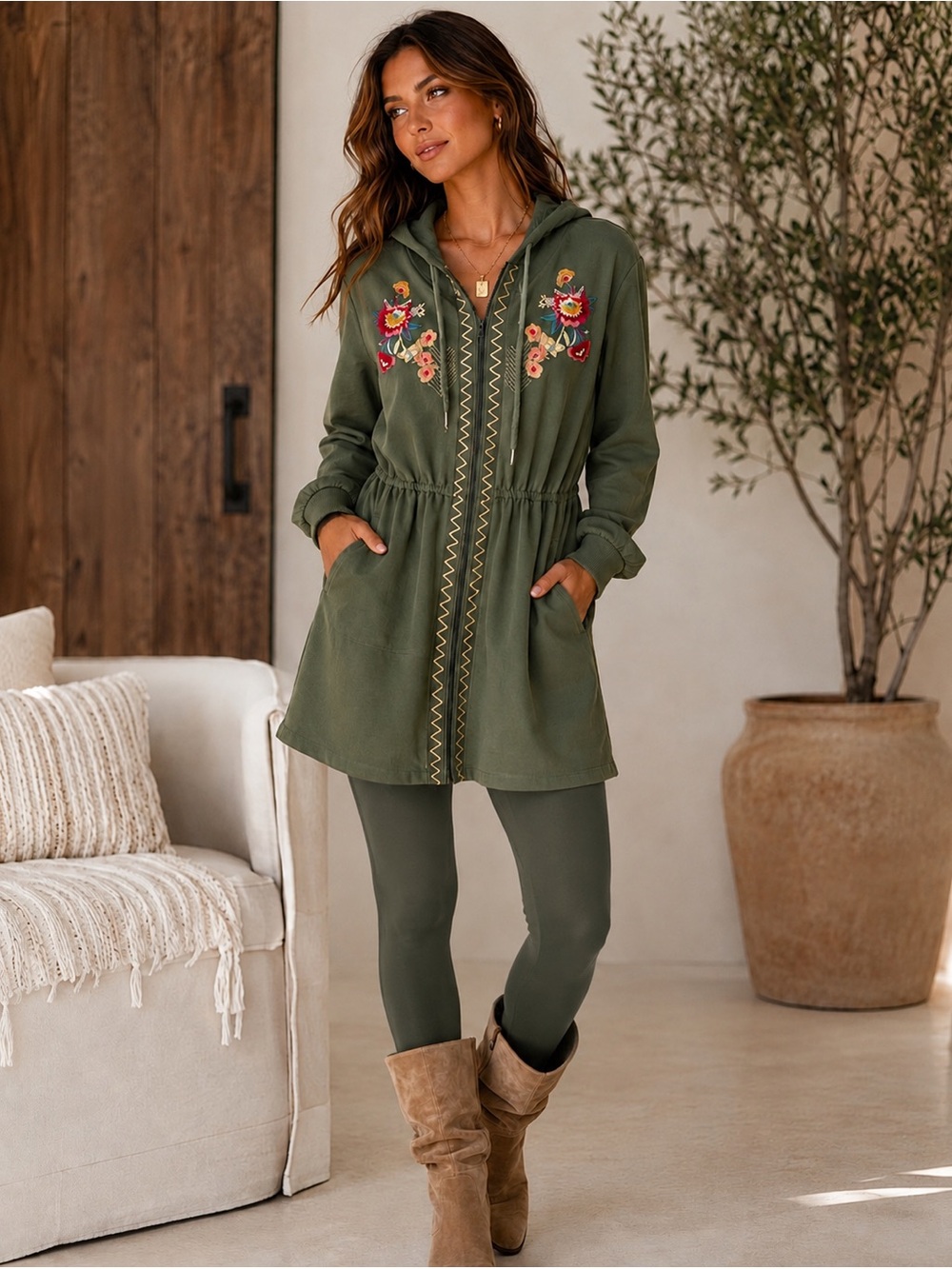 Solitaire Green Embroidered Utility Jacket